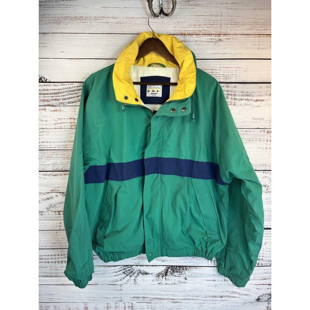 Vintage Oceanside Colorblock Windbreaker M Hooded Green Blue Yellow Sailing